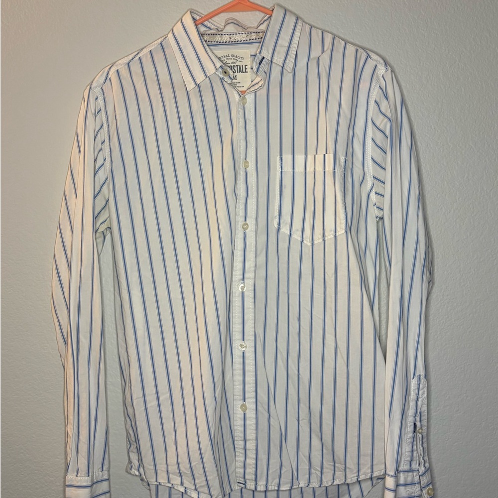 Aeropostale Blue and White Striped Casual Button Down Shirt